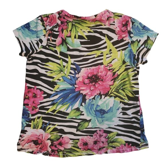 Onque Casual Floral and Zebra Print Top with Rhinestones Size M - Picture 8 of 9